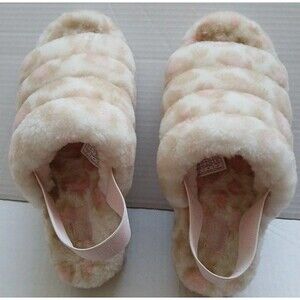 Ugg Platform Slippers Womens 8 Light Pink-Tan Cheetah Print Beautiful Soft Fuzzy